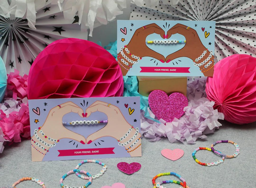 Beaded Bracelet Valentine, Kids Valentine Printable, Valentines for Girls, Classroom Valentines, ... | Etsy (US)