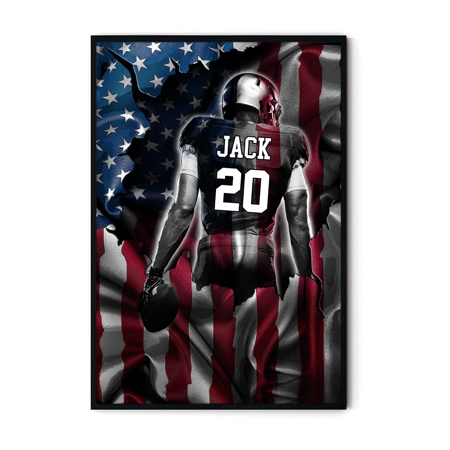 Rustic Football Wall Art Poster With Personalized Name Number Football Player American Flag Wall Art | Amazon (US)