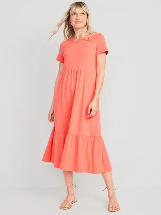 Short-Sleeve Tiered Midi Dress for Women | Old Navy (US)