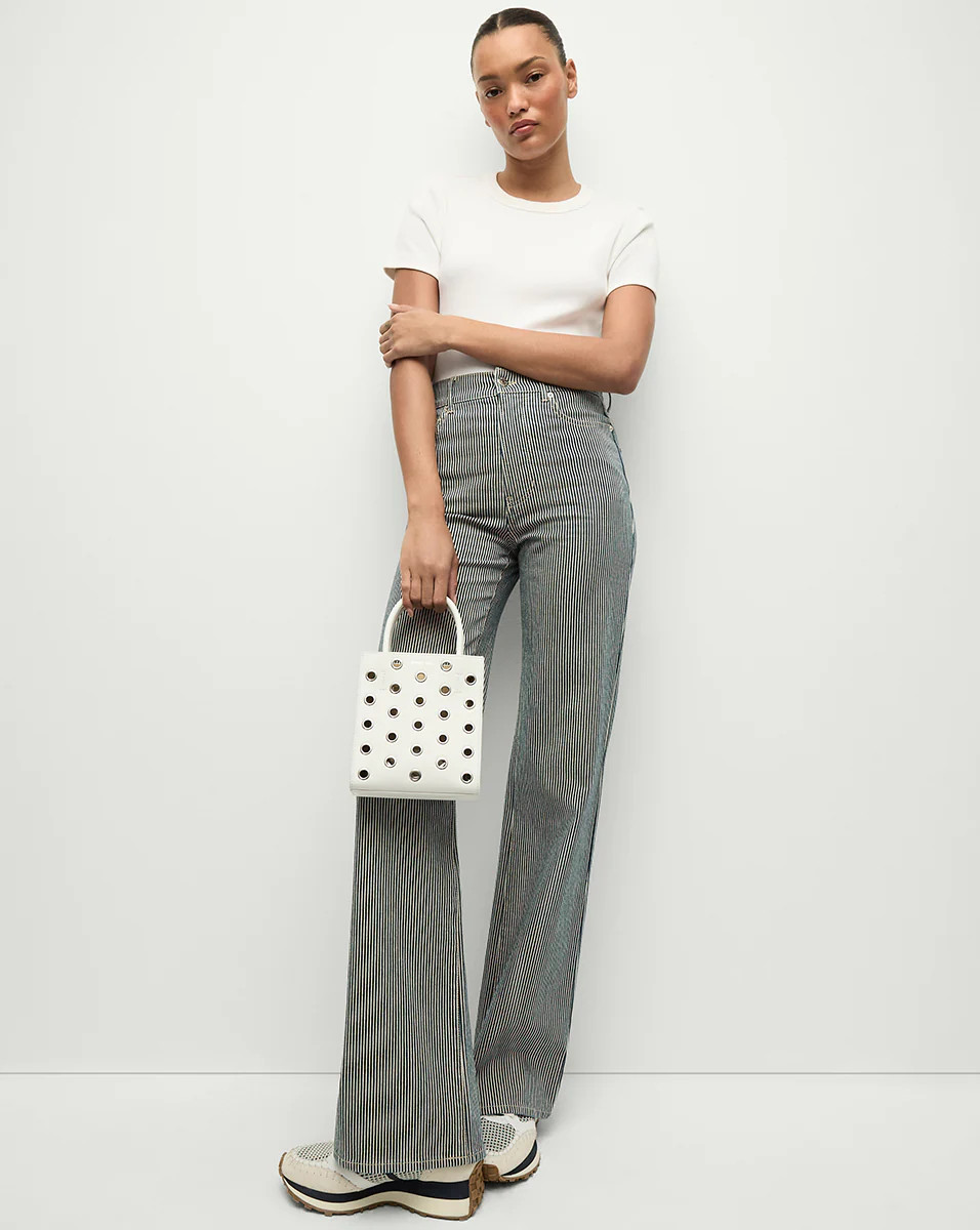 Crosbie Striped Slim Wide-Leg Jean in Blue Stripe | Veronica Beard | Veronica Beard