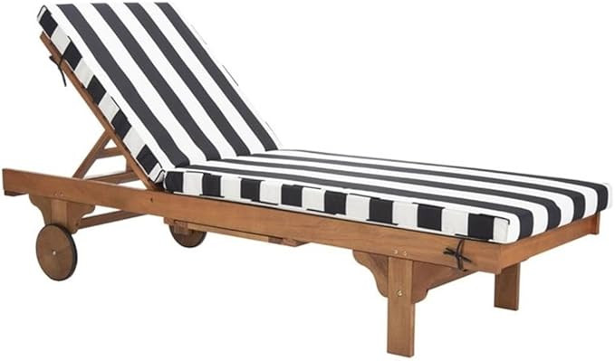 SAFAVIEH Outdoor Collection Newport Natural/ Black & White Stripe Cushion Built-in Side Table Adj... | Amazon (US)
