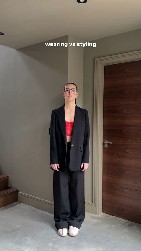 Wearing vs styling, black wide leg formal trousers, pink bralette, H&M, black blazer, formal outfit, date night outfit, valentines outfit, smart outfit 

#LTKeurope #LTKstyletip #LTKSeasonal