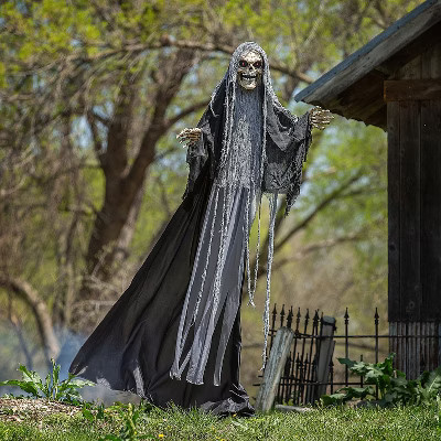 6 Ft. Black & Gray Skeleton Reaper Animated Prop Standing Halloween Decoration | Target