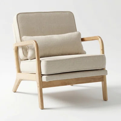 Luxurious Upholstered Accent Chair with Curved Wood Armrests and Lumbar Support Cushion for Living Room, Bedroom, and Reading Nook | Wayfair North America