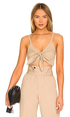 Marissa Webb Paloma Tie-Front Crop Top in Khaki Pinstripe from Revolve.com | Revolve Clothing (Global)