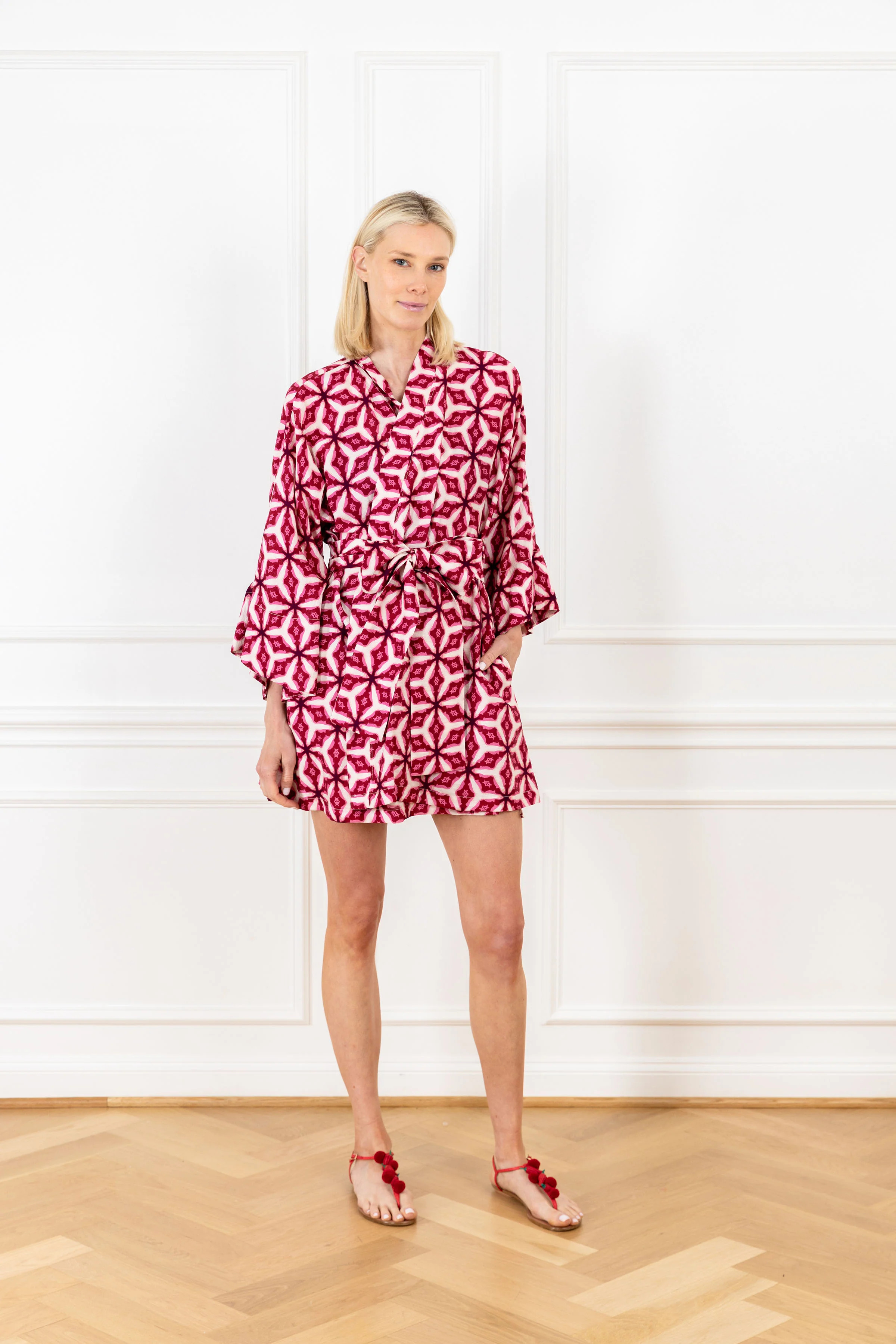 White Berry Geometric Mini Wrap Dress | La Vie Style House
