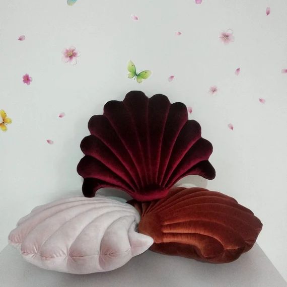 Burgundy Velvet Mussel Sea Shell Pillow Throw Velvet Shell | Etsy | Etsy (US)