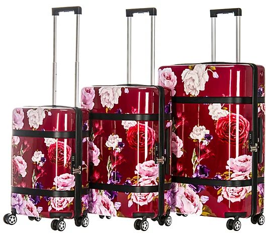 Triforce Floral Print Versailles 3-pc Spinner Luggage Set | QVC
