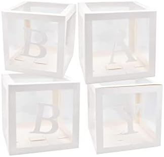DUBEDAT 4 White Clear Baby Boxes with Baby Letters Party Decoration - Transparent Ballon Boxes Ba... | Amazon (US)
