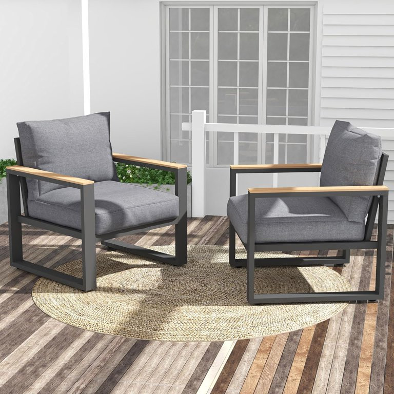 Royalcraft Aluminum Outdoor Armchair, 2 Pieces All-Weather Metal Patio Single Sofa, Patio Convers... | Walmart (US)