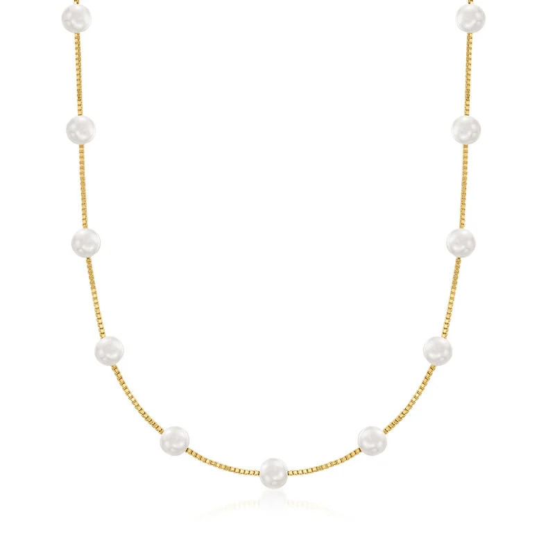6-6.5mm Cultured Pearl Station Necklace in 18kt Gold Over Sterling | Ross-Simons