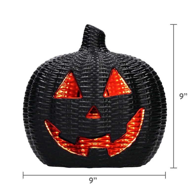 Light-Up Woven Jack-o'-Lantern Decoration, Black, 8.6", Halloween by Way To Celebrate | Walmart (US)