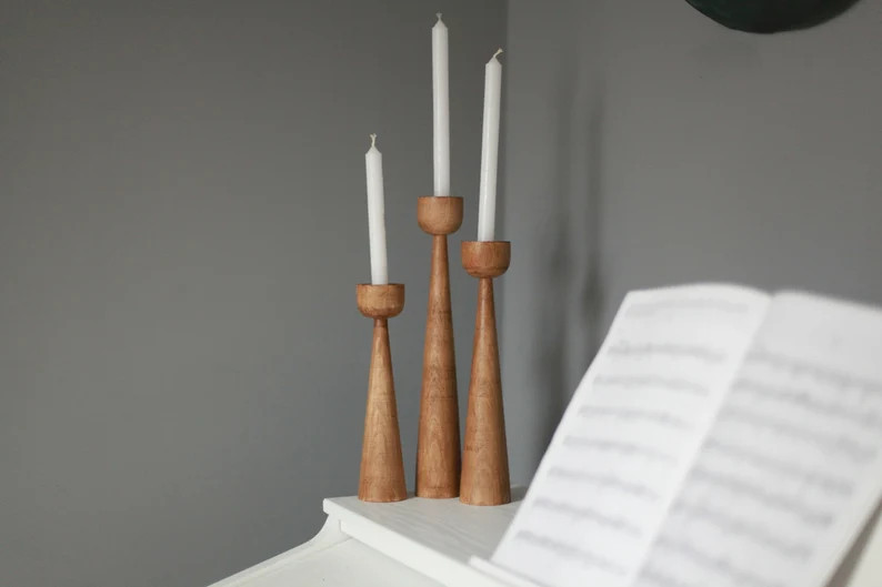 Read the full title
    wooden set of 3 candlesticks scandinavian style primitive candle holder h... | Etsy (US)