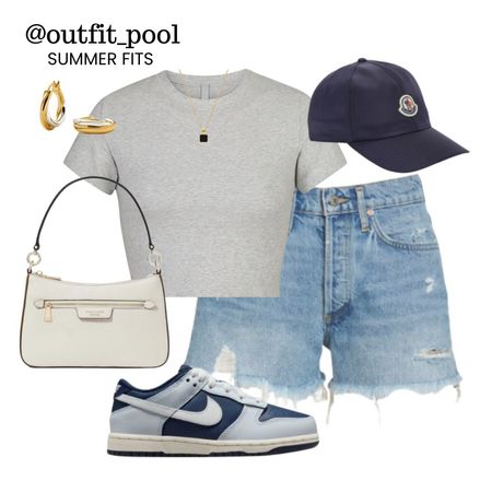 Denim shorts , navy cap, Kate spade shoulder bag, Nike Jordans, summer outfits, vacation outfit 

#LTKStyleTip #LTKFindsUnder50 #LTKTravel
