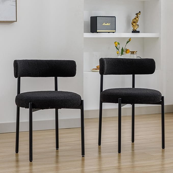 Boucle Dining Chairs Set of 2, Modern Upholstered Dining Room Chairs, Armless Kitchen Chair for D... | Amazon (US)