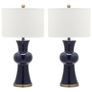 SAFAVIEH Lola 30 in. Navy Column Hourglass Table Lamp with Off-White Shade (Set of 2)-LIT4150A-SE... | The Home Depot