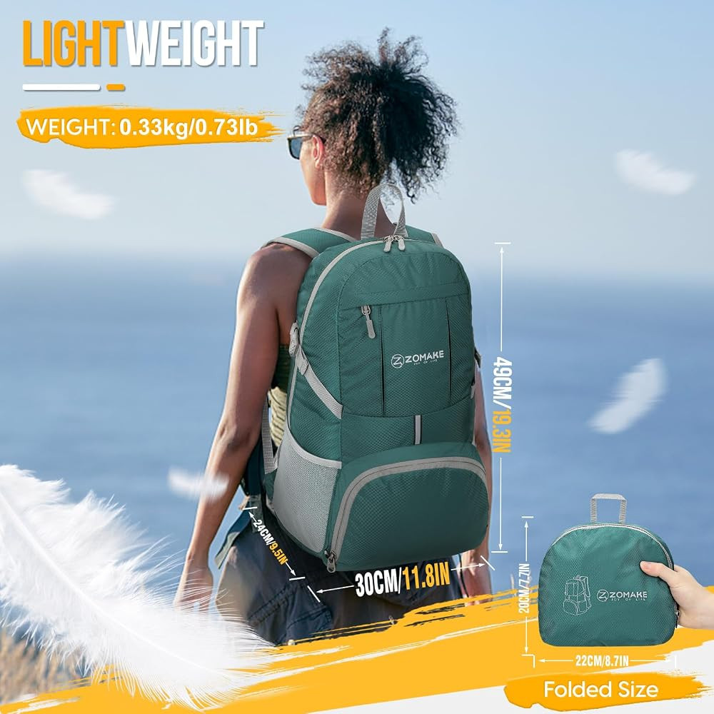 ZOMAKE Lightweight Packable Backpack 35L, Light Foldable Backpacks Water Resistant Collapsible Hi... | Amazon (US)