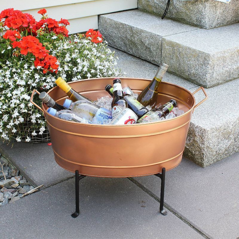24"  Vintage Farmhouse Oval Tub with Folding Stand Copper Plated - ACHLA Designs | Target