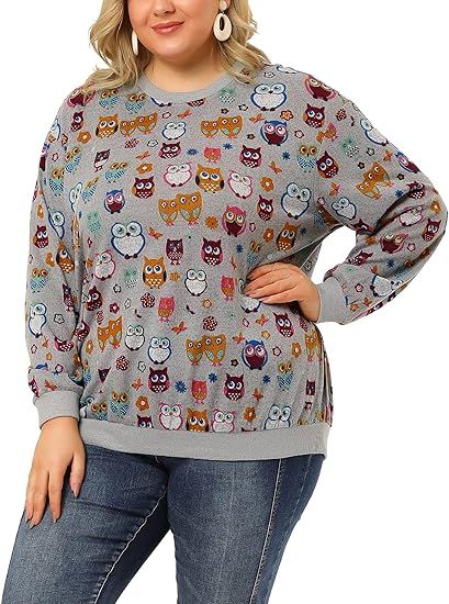 Agnes Orinda Plus Size Top for Women Casual Pullover Loose Owl Print Comfty Sweatershirt Tops Hal... | Amazon (US)