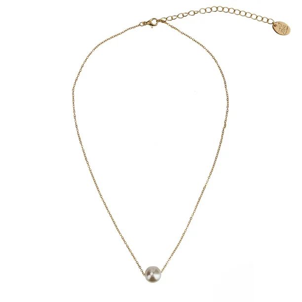 Time And Tru Women's Gold Tone Faux Pearl Ball Delicate Pendant Necklace | Walmart (US)