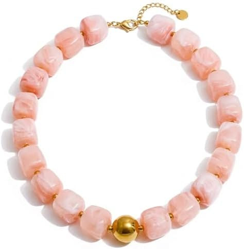 Mchic Colorful Beaded Choker Necklace for Women: Boho Large Square Acrylic Beaded Necklace Stainl... | Amazon (US)