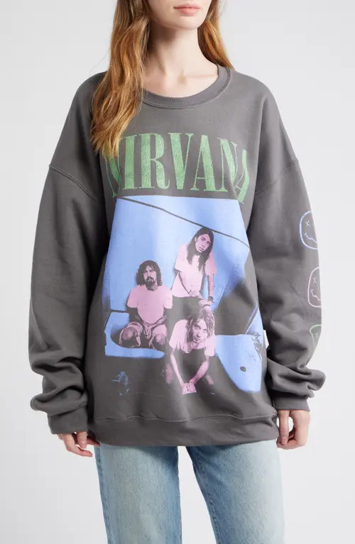 Merch Traffic Nirvana Cotton Blend Sweatshirt in Charcoal at Nordstrom, Size Small | Nordstrom
