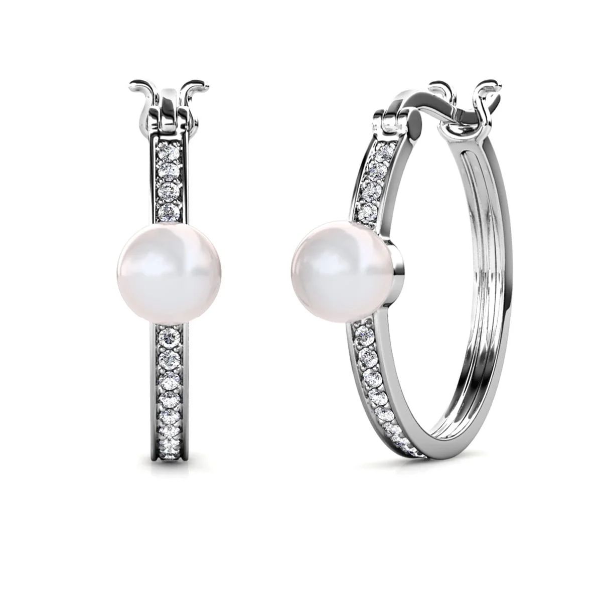 Cate & Chloe Nyla 18k White Gold Plated Pearl Hoop Earrings with Swarovski Crystals | Women's Sil... | Walmart (US)