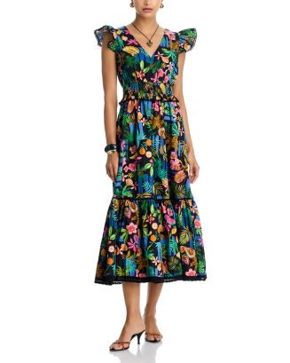 Tropical Ruffled Sleeve V Neck Midi Dress - Exclusive | Bloomingdale's (US)