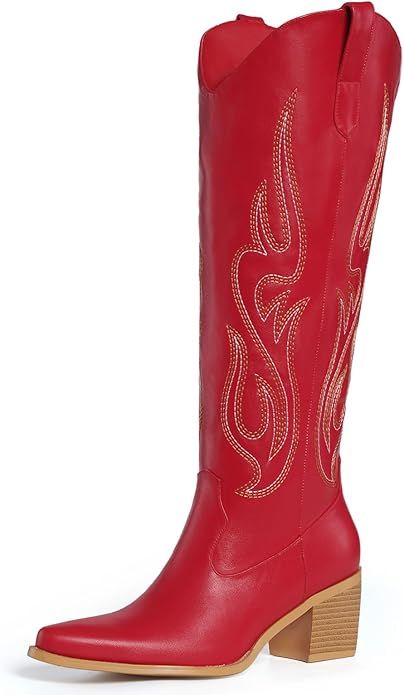 Pasuot Rhinestone Cowboy Boots for Women - Wide Calf Knee High Cowgirl Boots with Side Zipper and... | Amazon (US)