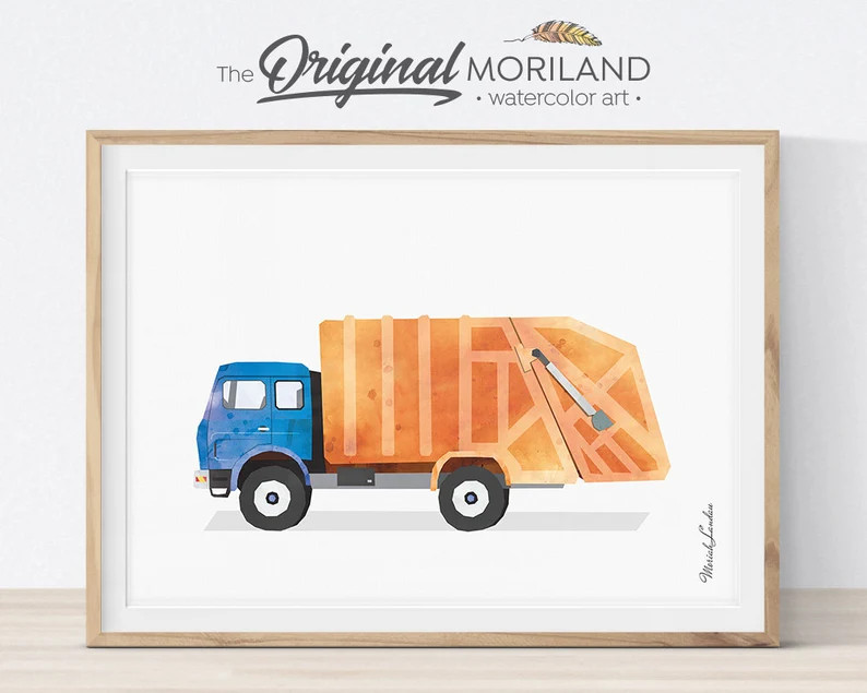 Garbage Truck Watercolor Art Print, Transportation Decor (digital File) - Etsy | Etsy (US)