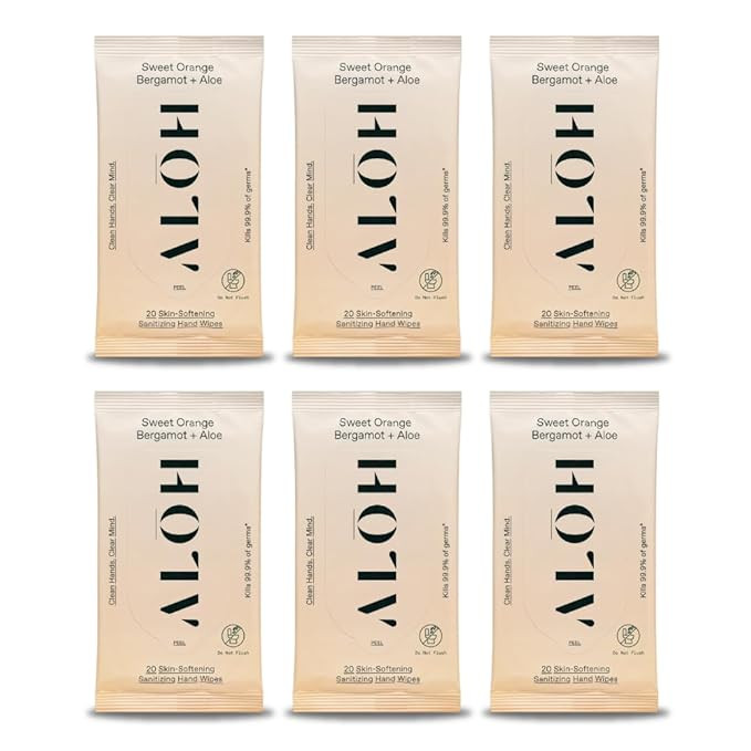 ALŌH Sweet Orange Bergamot + Aloe Sanitizing Hand Wipes - Clean Hands, Clear Mind - On The Go Ha... | Amazon (US)