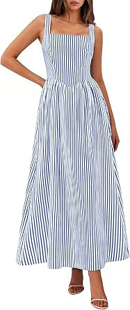 PRETTYGARDEN Women's Maxi Dress Summer Striped Sundress 2026 Spring Smocked A Line Long Flowy Bea... | Amazon (US)