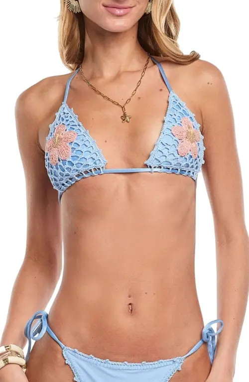 Capittana Miss Flowers Crochet Bikini Top in Blue at Nordstrom, Size Medium | Nordstrom