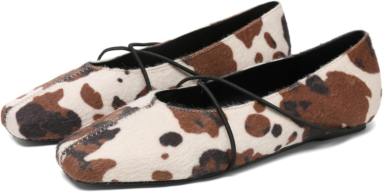 Women's Square Toe Ballet Flats Criss-Cross Straps Comfortable Slip On Mary Jane Flat Shoes for O... | Amazon (US)