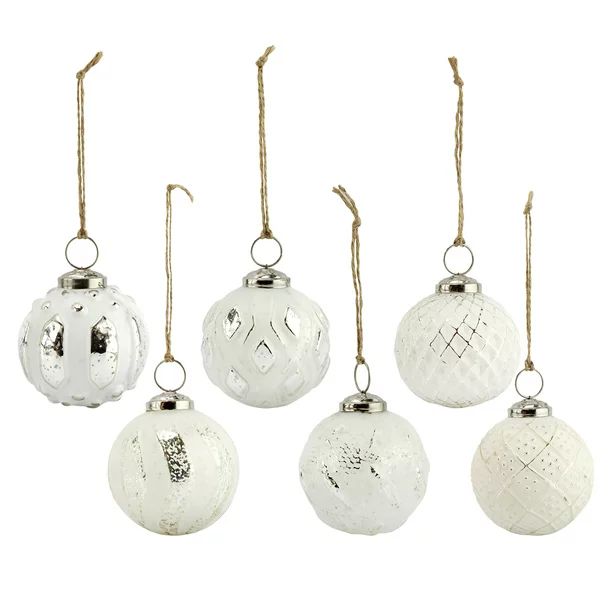 Farmhouse Ball Christmas Tree Ornaments (Set of 6, White); Distressed Metal, Rustic Vintage Style... | Walmart (US)
