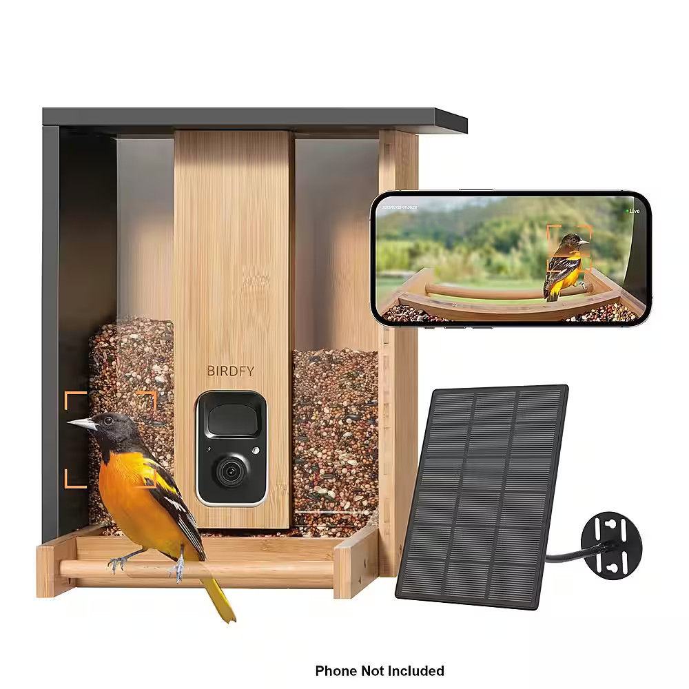 BIRDFY - Smart Wild Bird Feeder with Camera for Outdoor , AI Enabled Bird Recognition & Solar Power - Natural Bamboo & Black | Best Buy U.S.