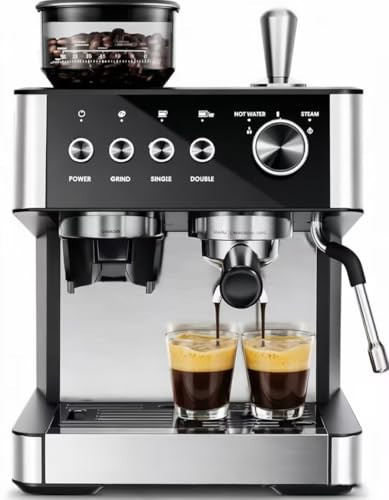 Kismile Espresso Machines with Grinder, 20 Bar Professional Espresso Maker with Removable Water Tank, Hot Water Function,Milk Frother Steam Wand for Latte&Cappuccino(Black) | Amazon (US)