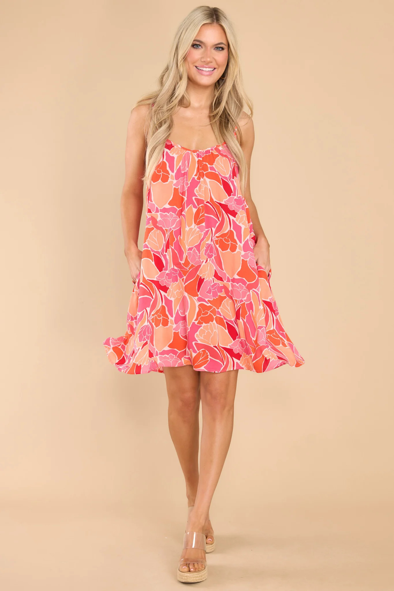Play The Day Away Fuchsia Floral Print Dress | Red Dress 