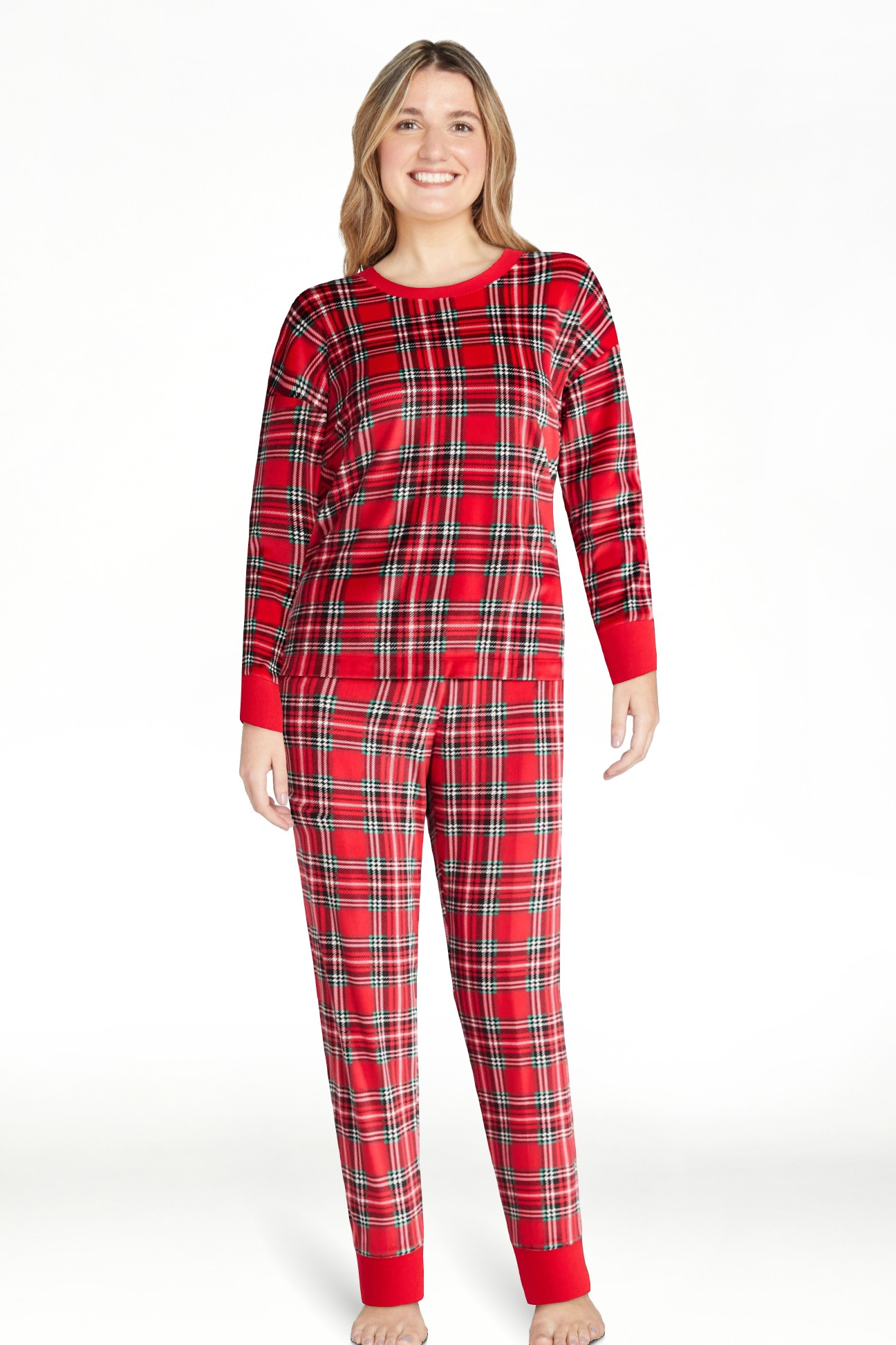 Joyspun Women’s Stretch Velour Long Sleeve Top, Pants, and Socks Pajama Set, 3-Piece, Sizes XS-... | Walmart (US)