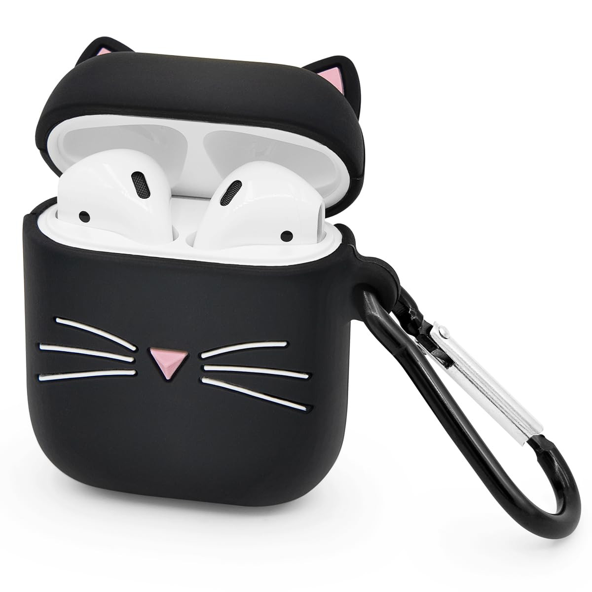 Cute Airpods Case, Airpods 2 Case, Black Whisker Cat Kitty Funny Kawaii 3D Cartoon Animals Full P... | Amazon (US)