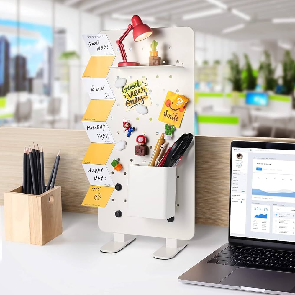 Cute Office Desk Accessories, TRAUST x Metal Office Pegboard Cute Desk Organizer White as Desk To... | Amazon (US)
