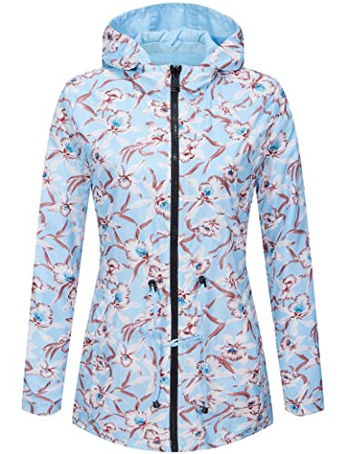 RISISSIDA Women Casual Reversible Lightweight Jacket with Hood Spring Fall,Waterproof Raincoat Blue 6132 L | Amazon (US)