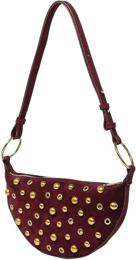 MakeMeChic Women's Rivet PU Leather Zipper Punk Saddle Bag Shoulder Handbags Purse | Amazon (US)