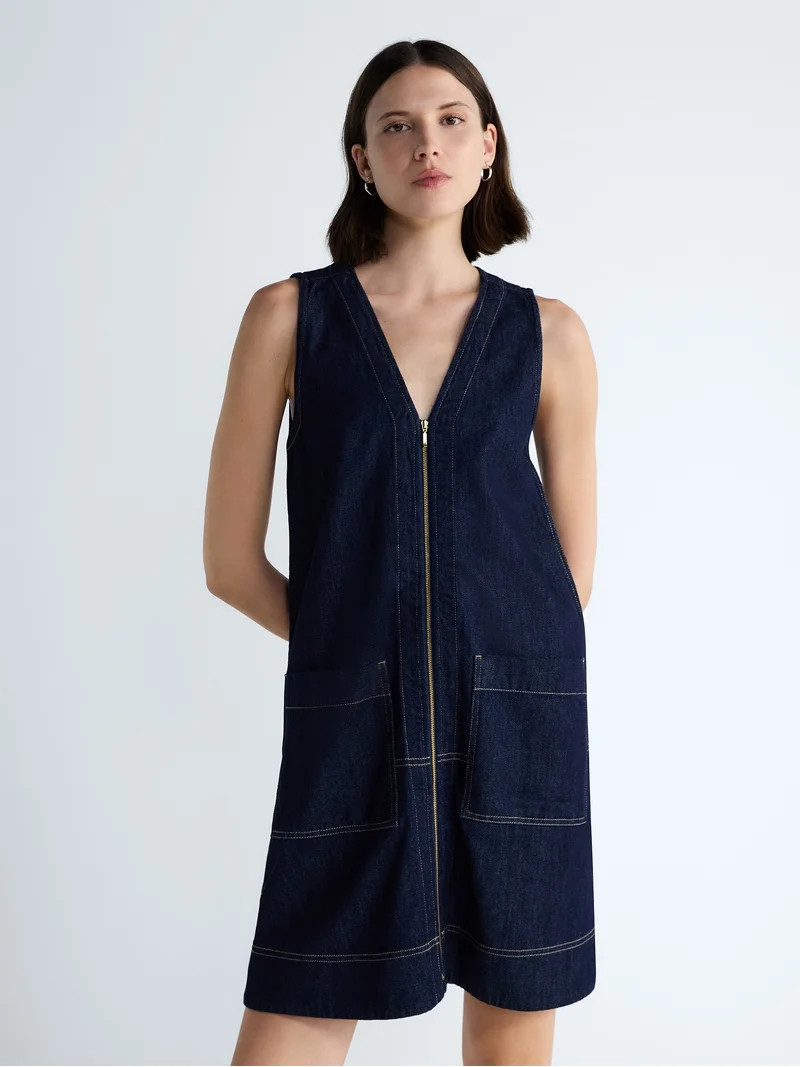 Free Assembly Women's and Women's Plus Sleeveless Denim A Line Mini Dress, Sizes XS-4X | Walmart (US)