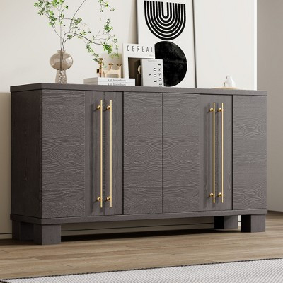60" Traditional Style Sideboard, Storage Cabinet with Adjustable Shelves and Gold Handles 4M, Taupe-ModernLuxe | Target