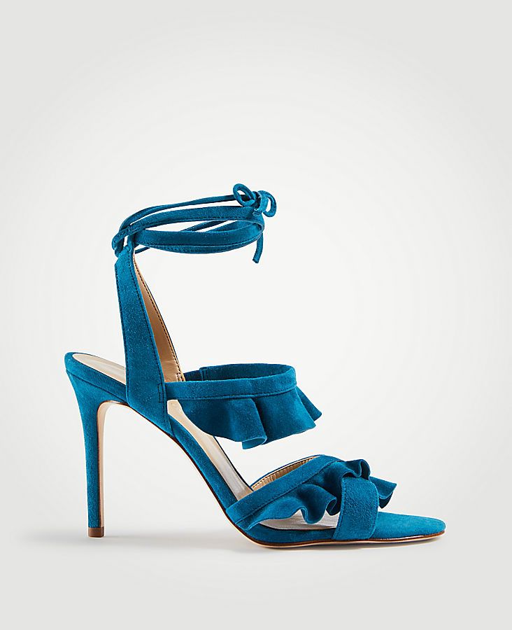 Kristin Suede Ruffle Heeled Sandals | Ann Taylor (US)