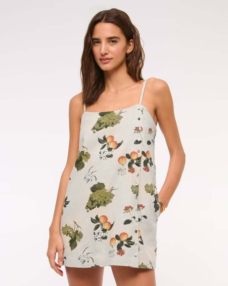 Linen-Blend Button Skort | Abercrombie & Fitch (US)