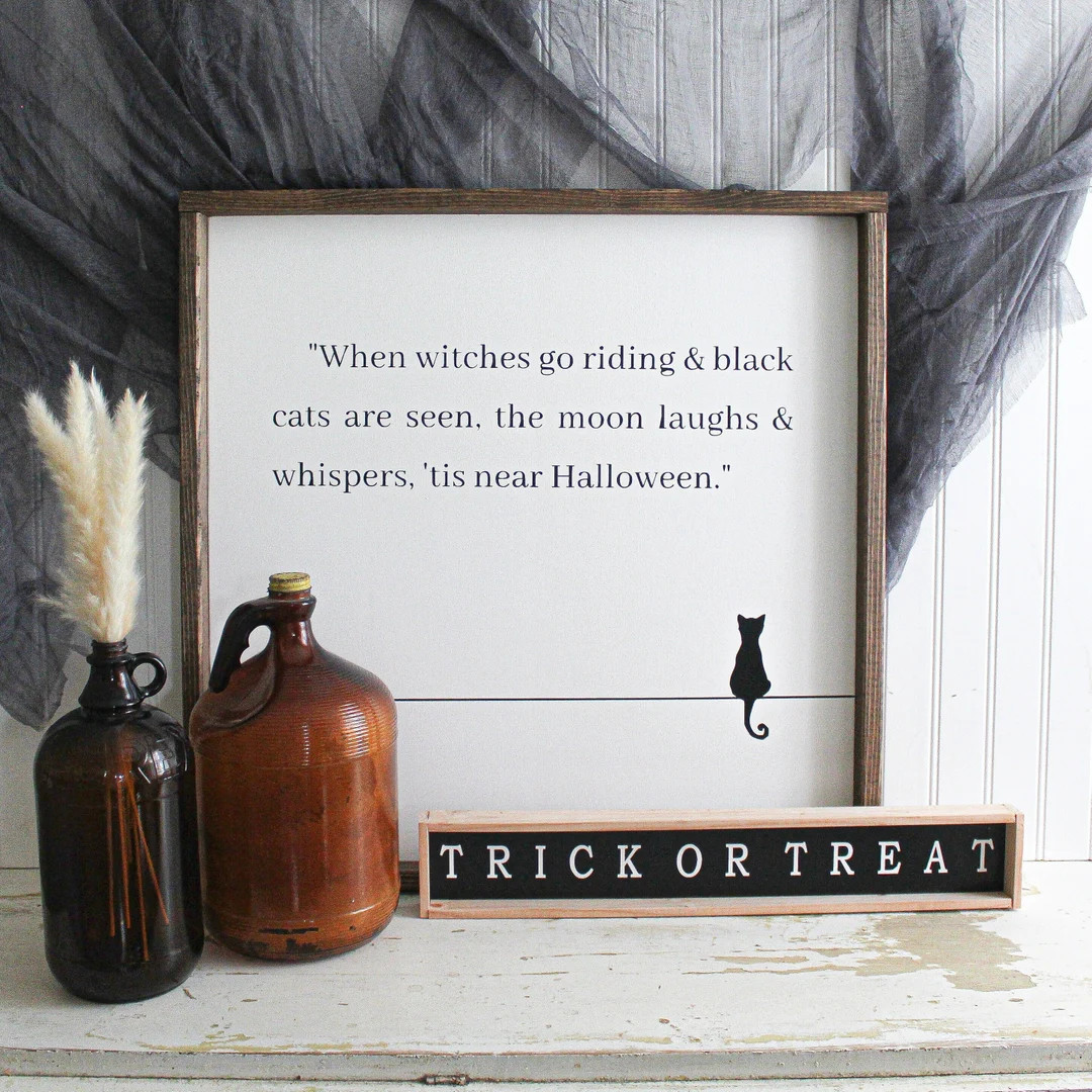When Witches Go Riding Halloween Poem Wood Sign, 'tis Near Halloween Black Cat Wall Art, Hallowee... | Etsy (US)
