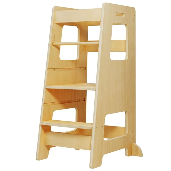 WOOD CITY Kitchen Step Stool for Kids and Toddlers with Safety Rail, Adjustable Height Step Stool... | Amazon (US)