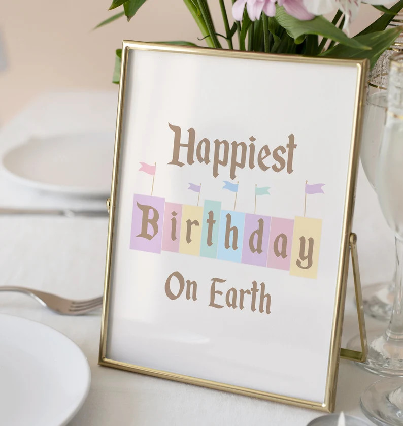 Printable Disneyland Birthday Sign, Happiest Birthday on Earth, Mickey Birthday, Disneyland Party... | Etsy (US)